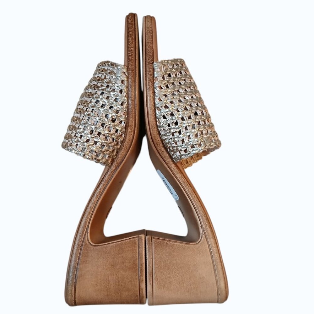 BELLA VITA Gold/Cream Metallic Woven Heeled Sandals - EUC